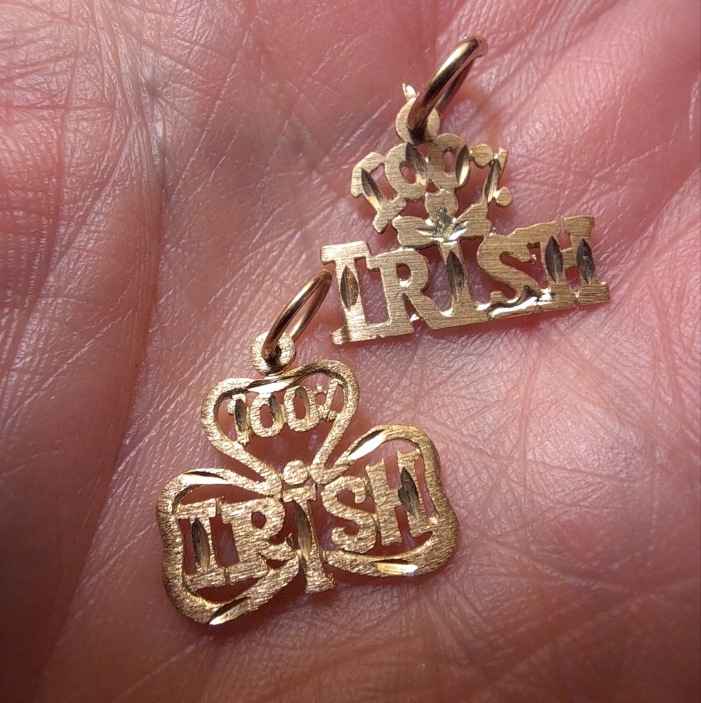 2 14K YG IRISH IRELAND charms pendants